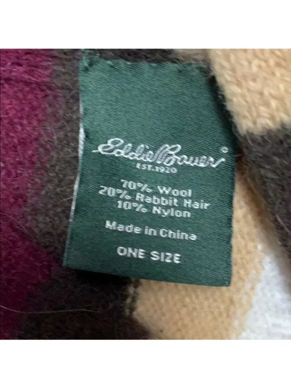 Eddie Bauer Wool Rabbit Hair Striped Scarf Burgundy Brown Beige One Size